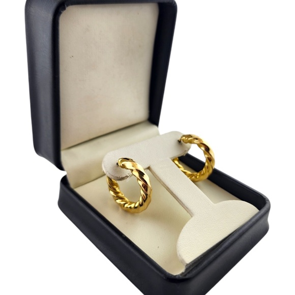 18 Karat Yellow Gold Twisted Hoop Earrings #18486 - Picture 7 of 7